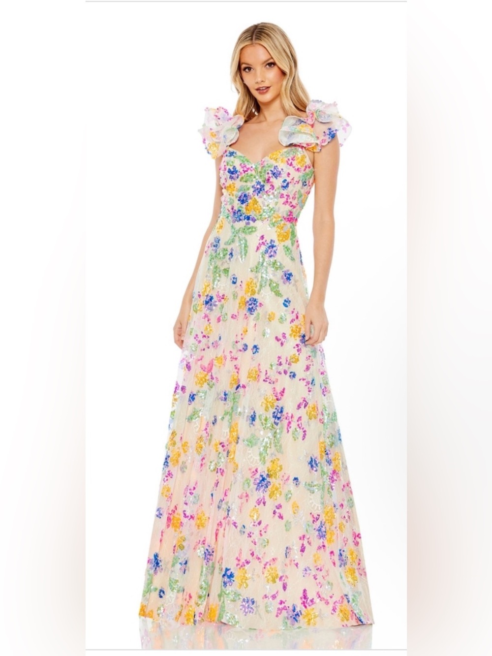 Mac Duggal - floral - lace - puffy sleeve #68068 sz8